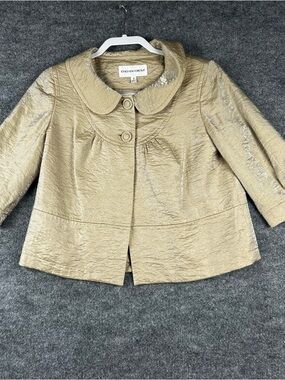 Jones New York Suit Gold Metallic Crinkle Swing Jacket Peter Pan Collar Size 4